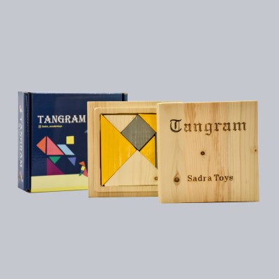 تصویر  بازی فکری تانگرام با جعبه چوبی